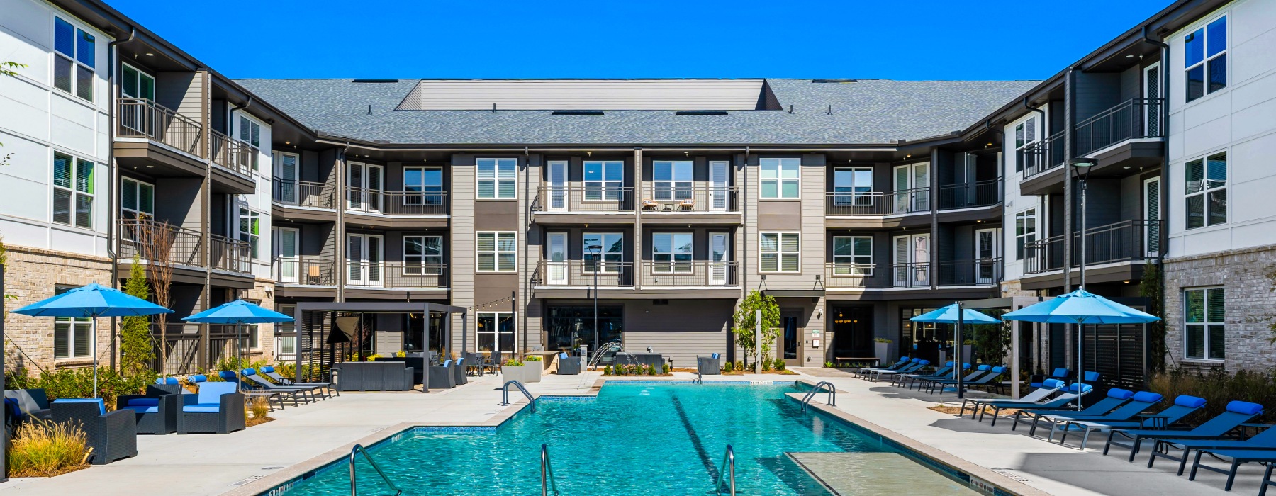 a swimming pool in a courtyard