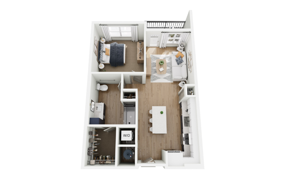 A1 HC - 1 bedroom floorplan layout with 1 bathroom and 775 square feet (3D)