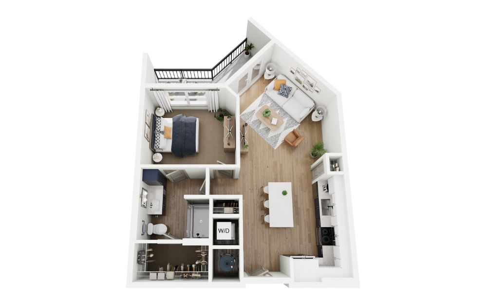 A2 - 1 bedroom floorplan layout with 1 bathroom and 777 square feet (3D)