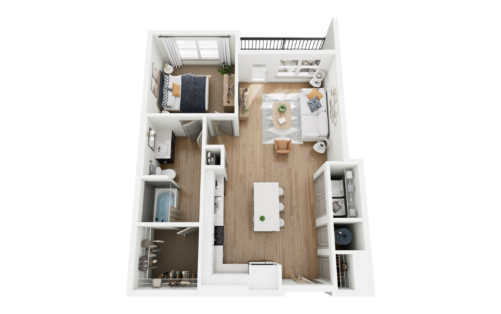 A3 - 1 bedroom floorplan layout with 1 bathroom and 822 square feet (3D)