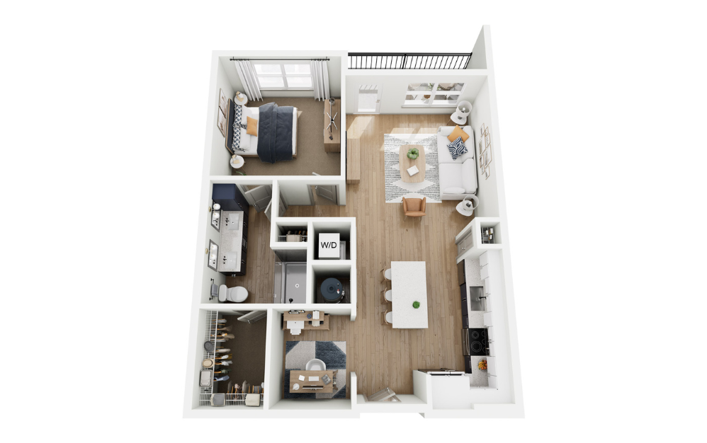 A4 - 1 bedroom floorplan layout with 1 bathroom and 868 square feet (3D)