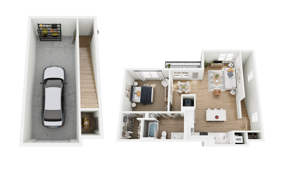 A5 | Carriage Home - 1 bedroom floorplan layout with 1 bathroom and 1008 square feet (Floor 1, 3D)