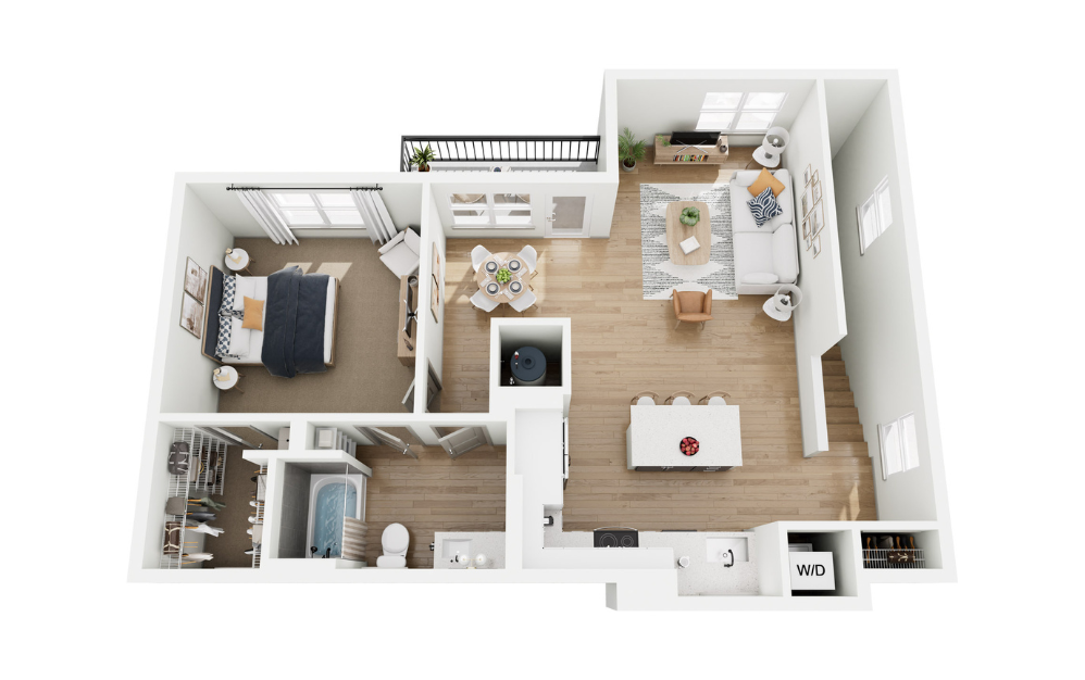 A5 | Carriage Home - 1 bedroom floorplan layout with 1 bathroom and 1008 square feet (Floor 3, 3D)