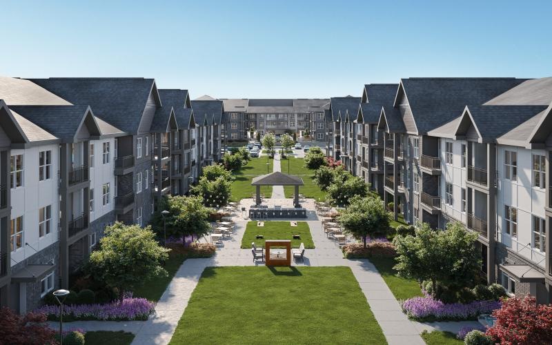 Aerial view of The Parker new apartments in Acworth, GA